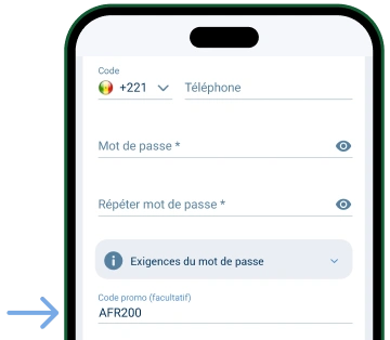 Saisir le code promo AFR200 Télécharger 1xBet Android